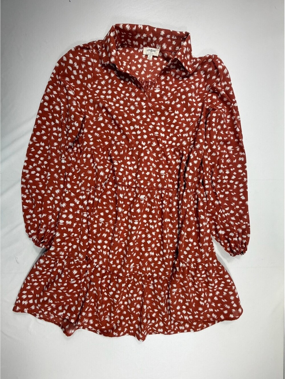 Umgee USA Rust Orange and White Printed Long Sleeve Dress Size Small